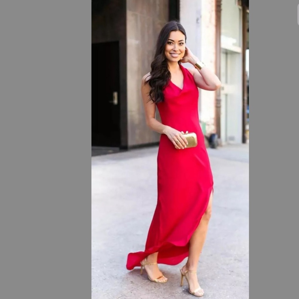 Haute Hippie Cowl Neck Racerback Red Maxi Dress M